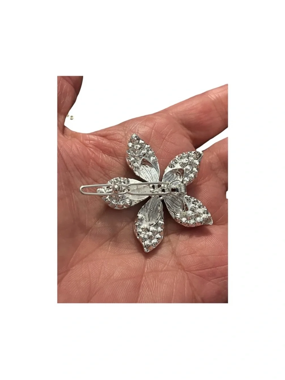 Blue Crystal Flower Hair Clip - Silver Tone FINAL PRICE DROP